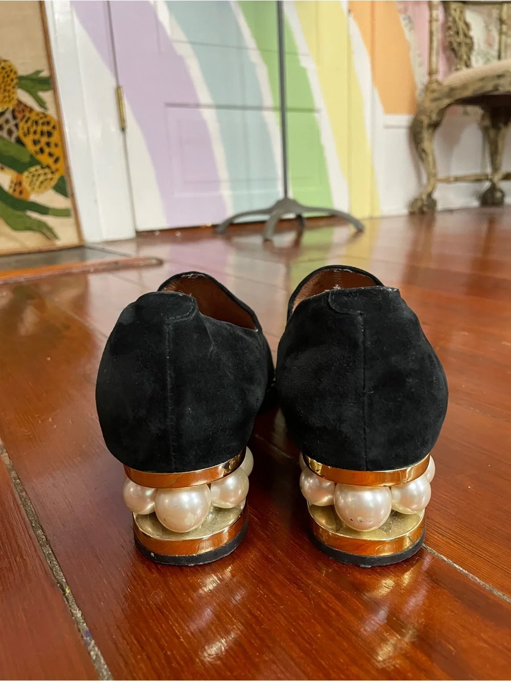 Jeffery Campbell Civil Black Suede Pearl Heel Loafers Women’s 8 ❤️🎀